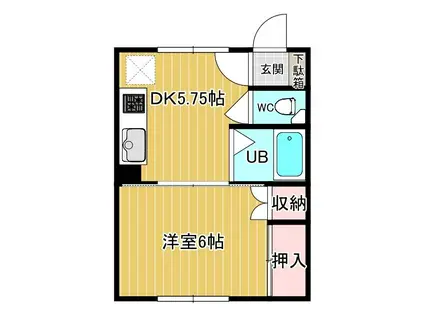 JR石北本線 北見駅 徒歩21分 2階建 築42年(1DK/2階)の間取り写真