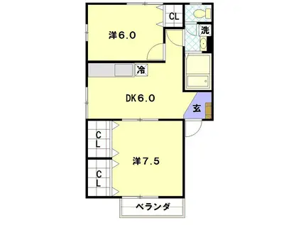 コーポアルカディア(2DK/1階)の間取り写真