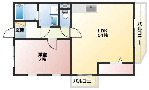 ユートピア魚住(1LDK/4階)の間取り写真