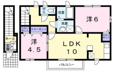 中土井ロングハイツ(2LDK/2階)の間取り写真