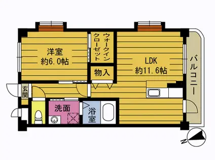 シンコウビル(1LDK/3階)の間取り写真