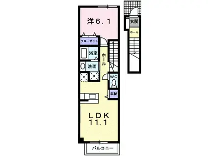 ソレアードA(1LDK/2階)の間取り写真