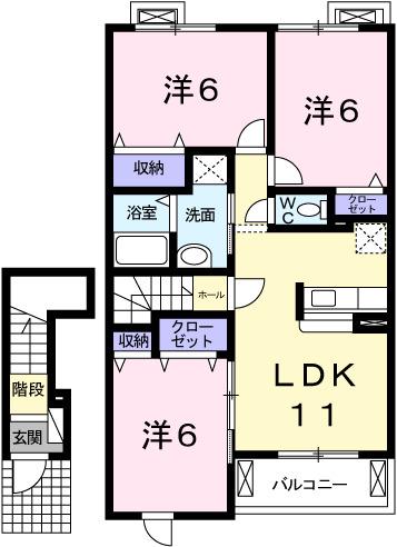 オアシス上ノ茶屋(3LDK/2階)の間取り写真