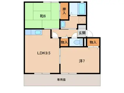 ウインディア鷹匠(2LDK/1階)の間取り写真