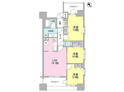 パークフラッツ横濱公園(3LDK/9階)の間取り写真