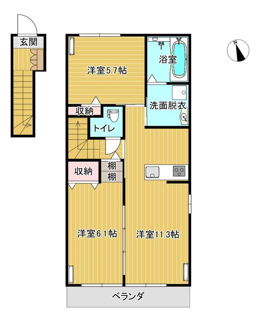 カーサノワールA(2LDK/2階)の間取り写真