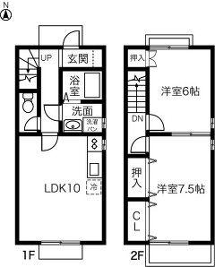 ベルエポック朝(2LDK/1階)の間取り写真