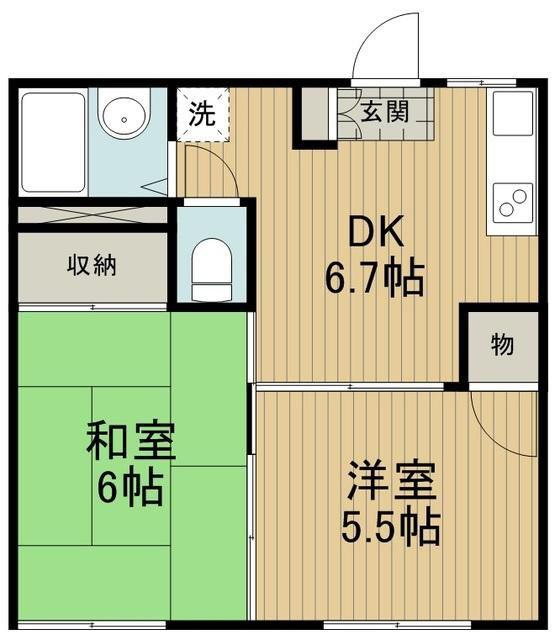 森田ハイツ(2DK/1階)の間取り写真