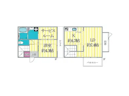 リュエル・シュド(1LDK/1階)の間取り写真