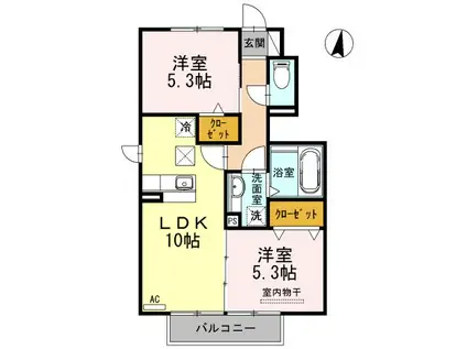 AMOR DENSI(2LDK/1階)の間取り写真