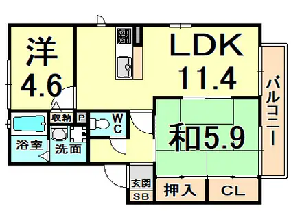ユーハイツ塚口(2LDK/2階)の間取り写真