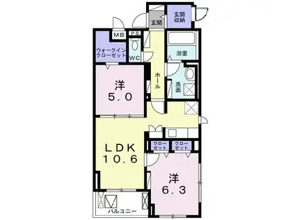 サニーグレイス(2LDK/4階)の間取り写真