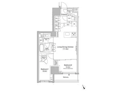 ザ・パークハビオ日本橋茅場町(2LDK/5階)の間取り写真