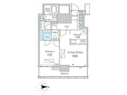 赤坂タワーレジデンスTOP OF THE HILL(1LDK/19階)の間取り写真