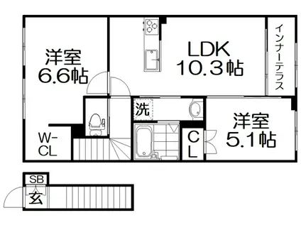 交野市郡津3丁目アパート(2LDK/2階)の間取り写真