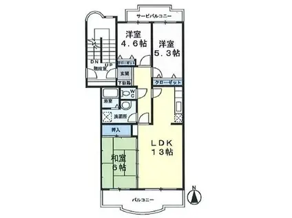 ドリームガーデン伊勢原(3LDK/1階)の間取り写真