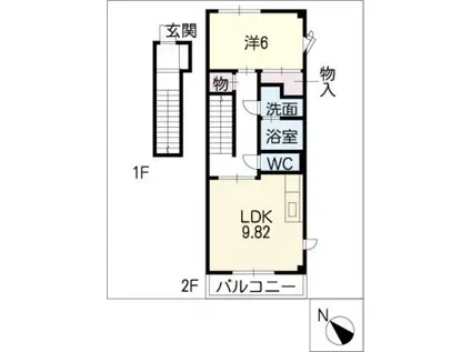 ハイステージBRAVE A棟(1LDK/2階)の間取り写真