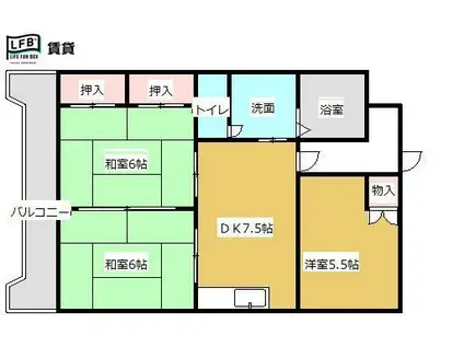 くさみ一木ビル(3DK/6階)の間取り写真