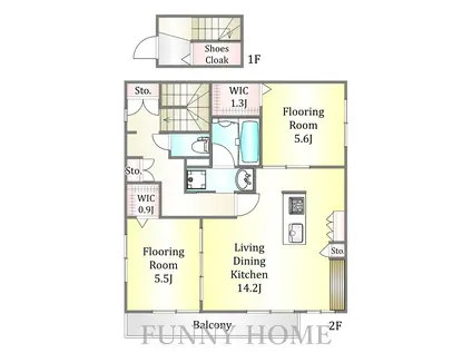 玉川野毛パークサイドハウスB(2LDK/2階)の間取り写真