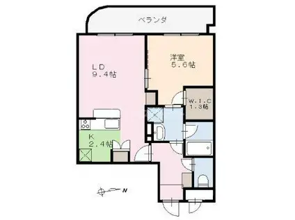 オアシスD棟(1LDK/2階)の間取り写真