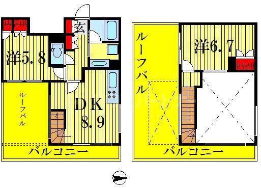 レジディア錦糸町Ⅱ(2DK/13階)の間取り写真