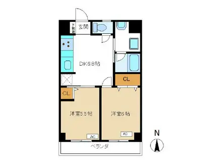 キクセイレジデンス(2DK/3階)の間取り写真