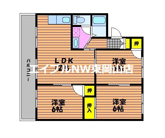 コーポアルザス D(3LDK/2階)の間取り写真