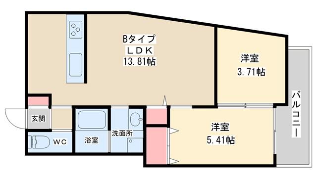 LOHAUS花屋敷駅前(2LDK/1階)の間取り写真