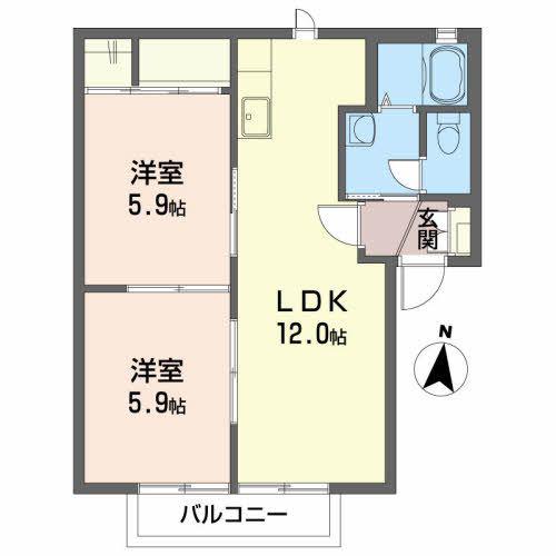 テイスティ壱番館(2LDK/2階)の間取り写真