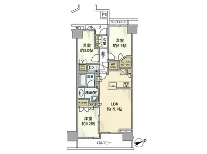 プラウド港北センター北(3LDK/5階)の間取り写真