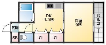 マツダ21天美(1DK/2階)の間取り写真