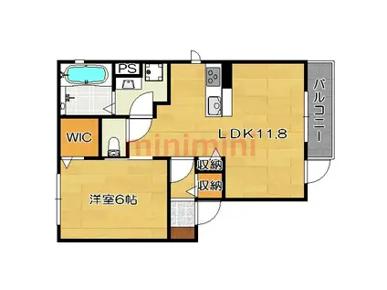 フィオーレ主原(1LDK/1階)の間取り写真