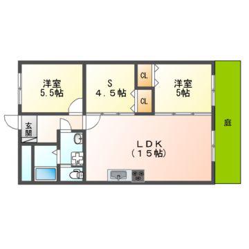 鈴蘭台ホワイトレジデンス(2SLDK/1階)の間取り写真