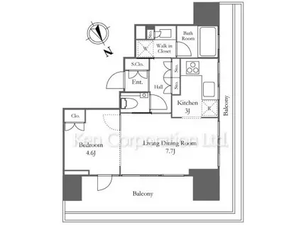 ウェリスタワー愛宕虎ノ門(1LDK/16階)の間取り写真