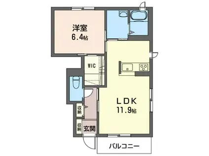 ディアス岩根(1LDK/1階)の間取り写真