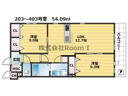 BRAWNY福島・旭化成ヘーベルメゾンHEBEL HAUS(2LDK/3階)の間取り写真