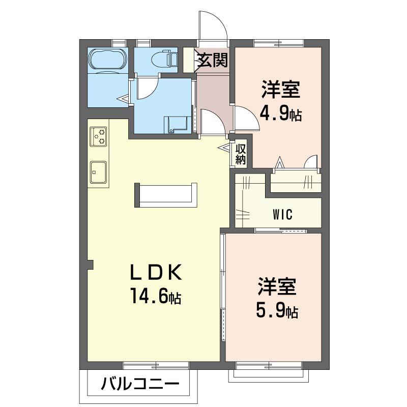 グリーンコート A(2LDK/2階)の間取り写真