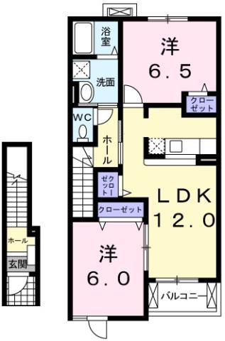 プラシード本浦 A(2LDK/2階)の間取り写真