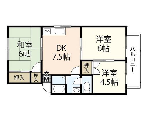 ネオハイツ沖野E棟(3DK/2階)の間取り写真