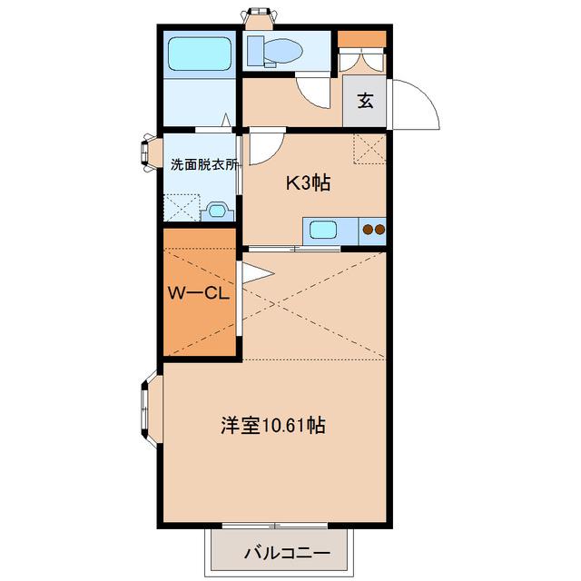WISH伊在 参番館(1K/1階)の間取り写真