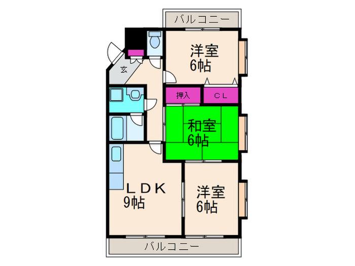 グランミュゼ明野(3LDK/1階)の間取り写真