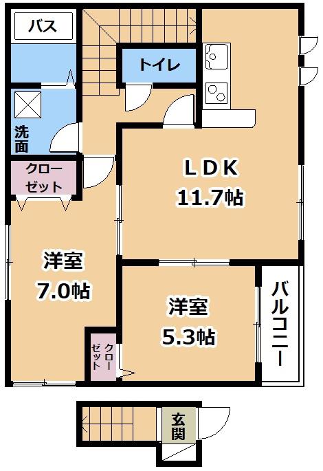メイプルヴィラ(2LDK/2階)の間取り写真