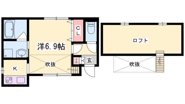 JR播但線 京口駅 徒歩8分 2階建 築14年(1K/1階)の間取り写真