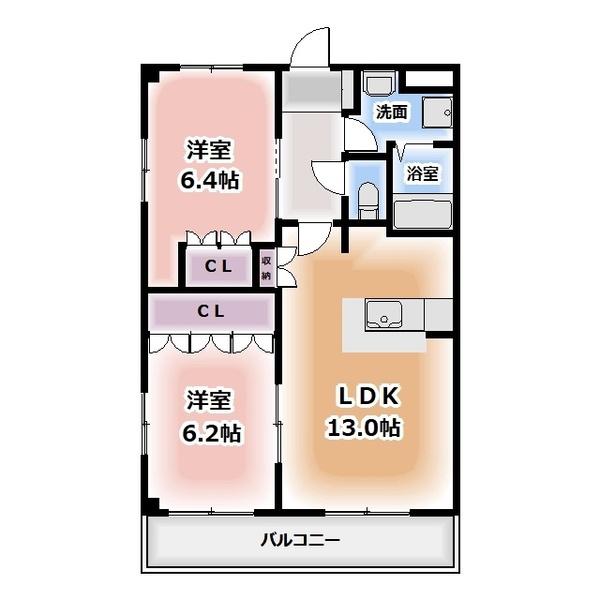 アリスハウス(2LDK/2階)の間取り写真