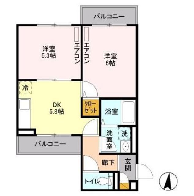イーストパークサイド(2DK/2階)の間取り写真