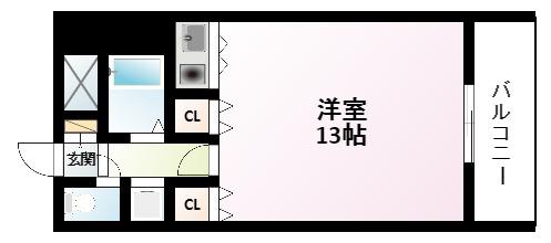 シャトレ豊津II(1K/4階)の間取り写真