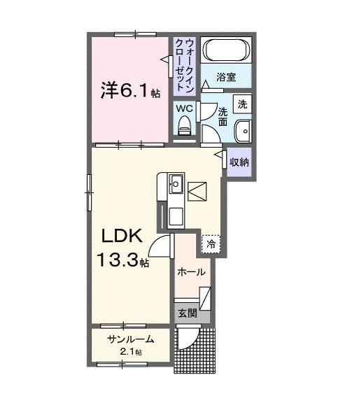 三原市アパート(1LDK/1階)の間取り写真