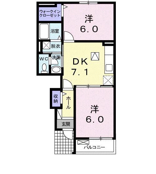 リバーノーブルB(2DK/1階)の間取り写真