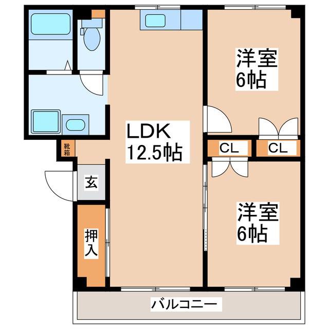 カーザはぎ(2LDK/2階)の間取り写真