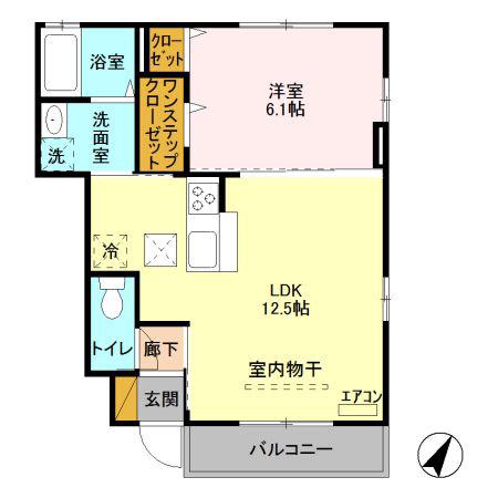 エスポアール東大宮(1LDK/1階)の間取り写真